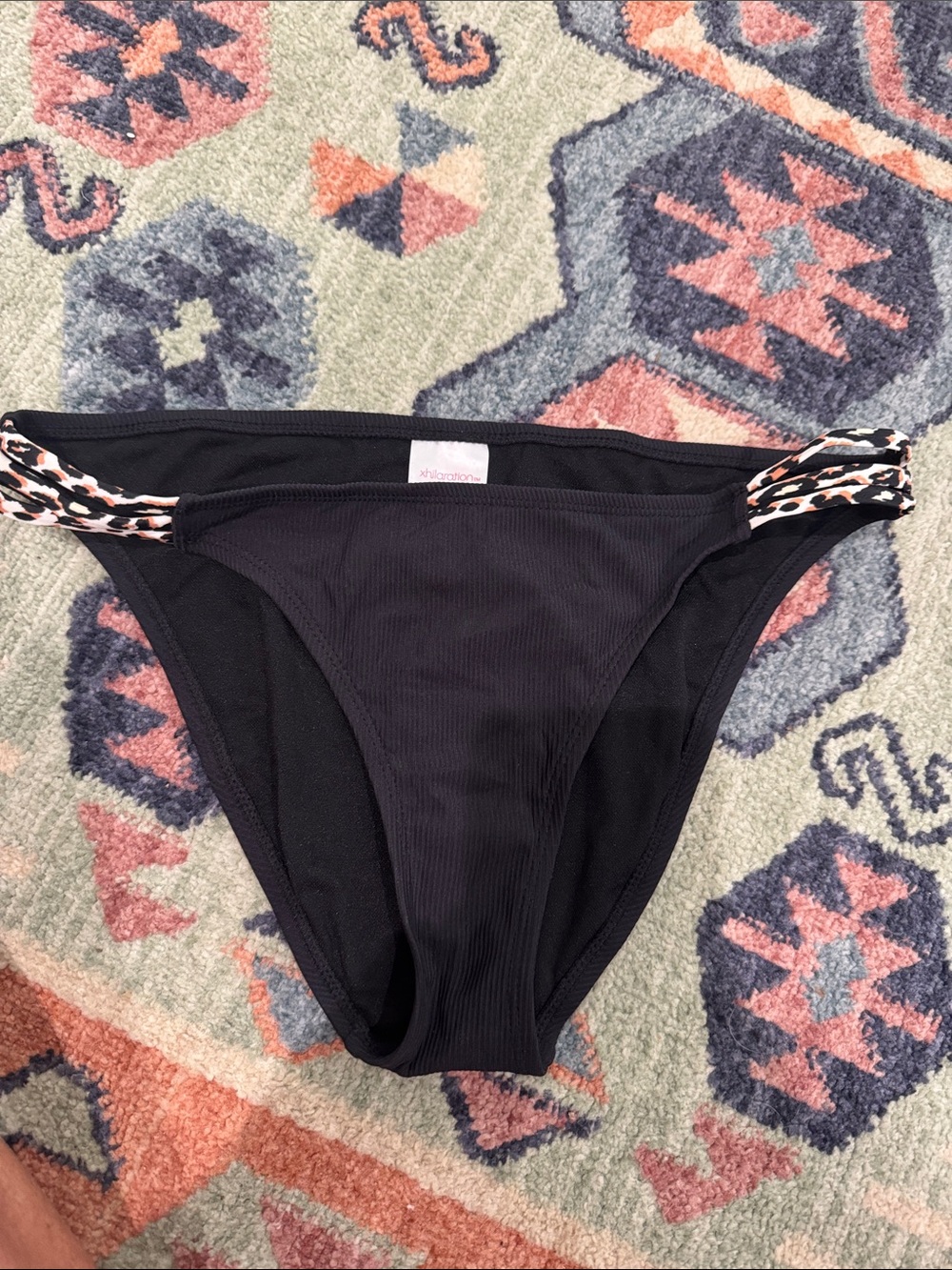 Xhilaration Black Bikini Bottom with Leopard-Print Side Straps